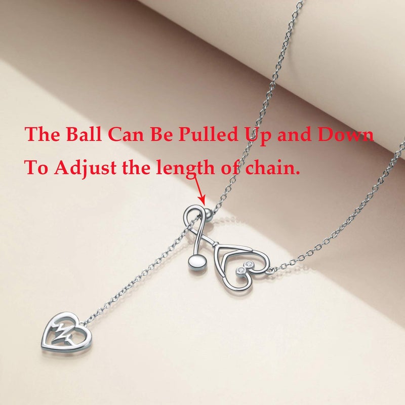YFN Sterling Silver Stethoscope Jewelry Heartbeat EKG Adjustable Lariat Y Necklace for Women Doctor Nurse Gift (Stethoscope Lariat Necklace) - Image 5